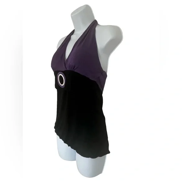 Blue Impus Purple and Black Halter Tank w/ belt buckle Top. Size L. - Picture 2 of 7